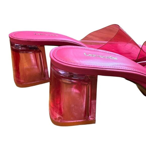 Revolve Larroude Jenn Pink Lucite Chunky Block Heel Sandals - Picture 8 of 13